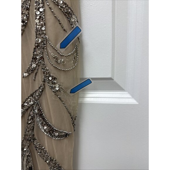 Papell Studio Size 6 Beige Formal Sequin Beaded Formal Dress Cocktail Gown NWT - Picture 9 of 16